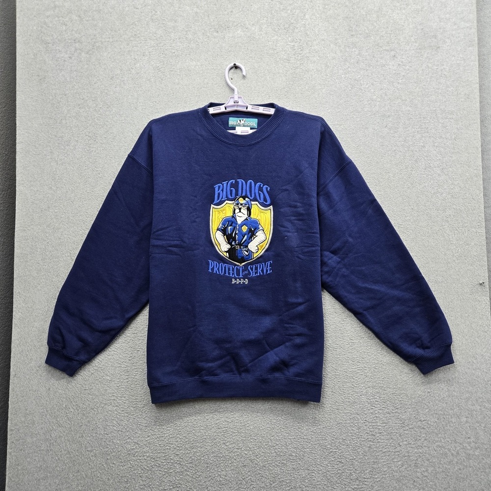 Big Dogs Men Sweatshirt LARGE Blue Graphic Dog Police Logo Long Sleeve